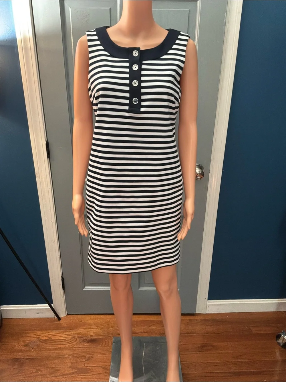 Premise Black and White Striped Sleeveless Shift Dress
